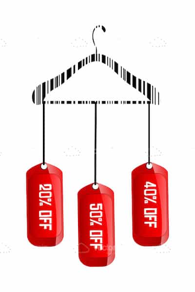 Barcode Clothes Hanger with Red Discount Tags